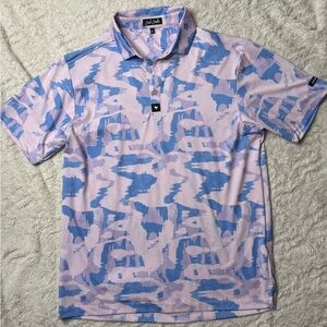 Bad Birdie Men's Abstract Polo Shirt - Pink and Blue